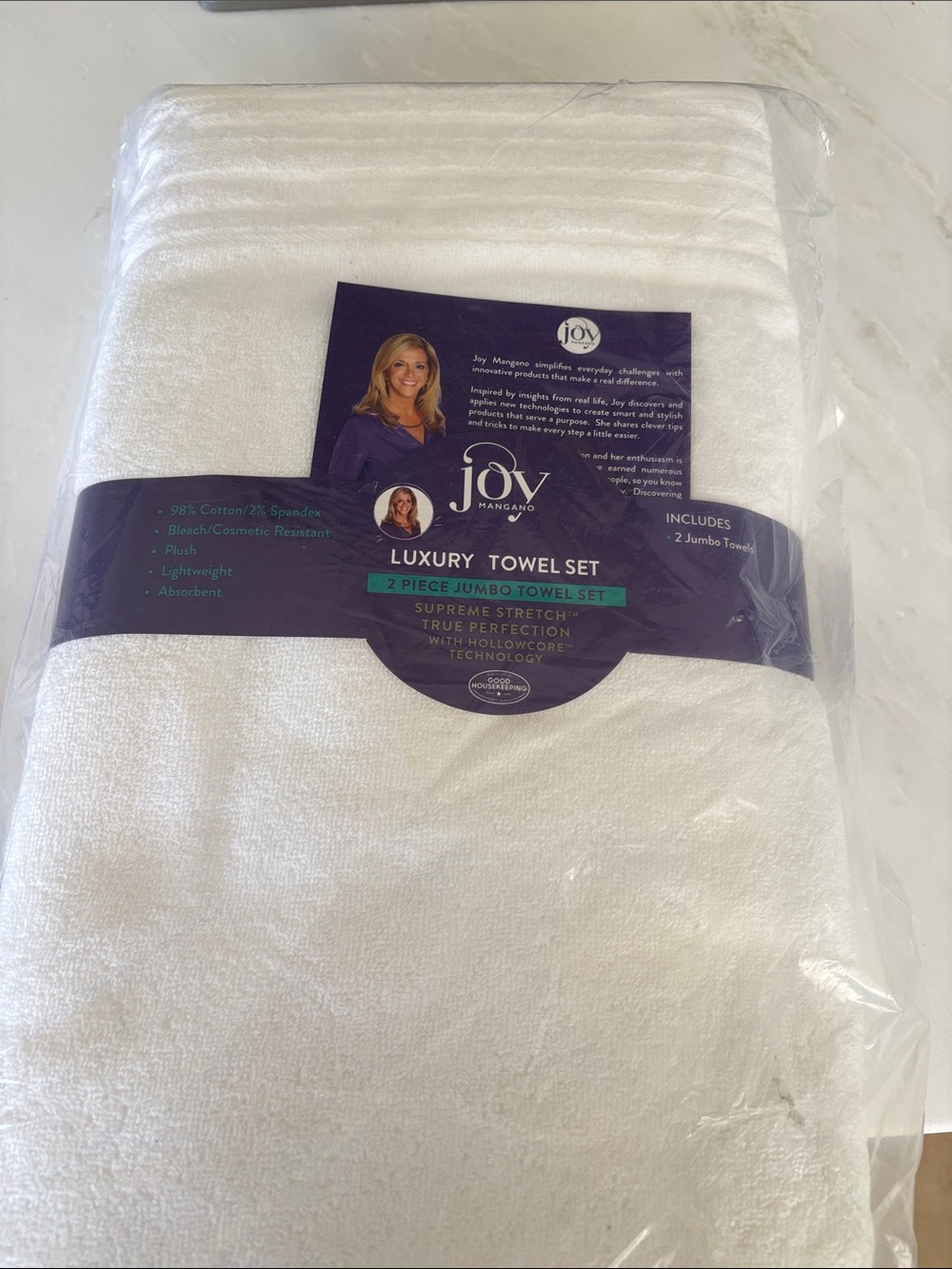 Joy Mangano White Luxury 2-Piece Jumbo Towel Set